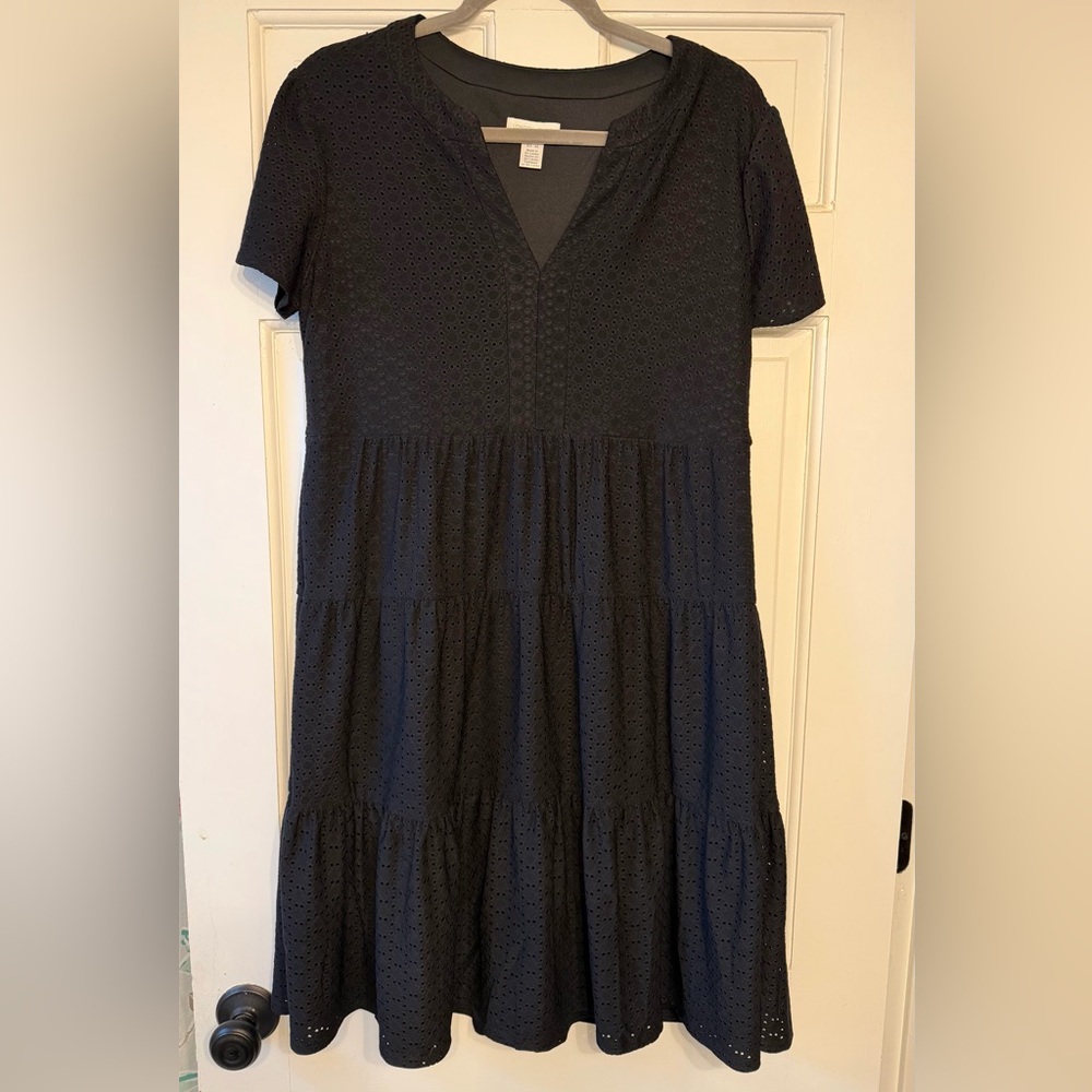London Times Black Eyelet Tiered Summer Dress
